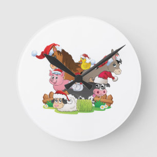 Farm Animal Christmas Runde Wanduhr