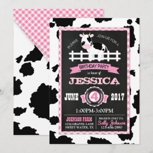 Farm Animal Cowhide Gingham Country Girl Birthday Einladung