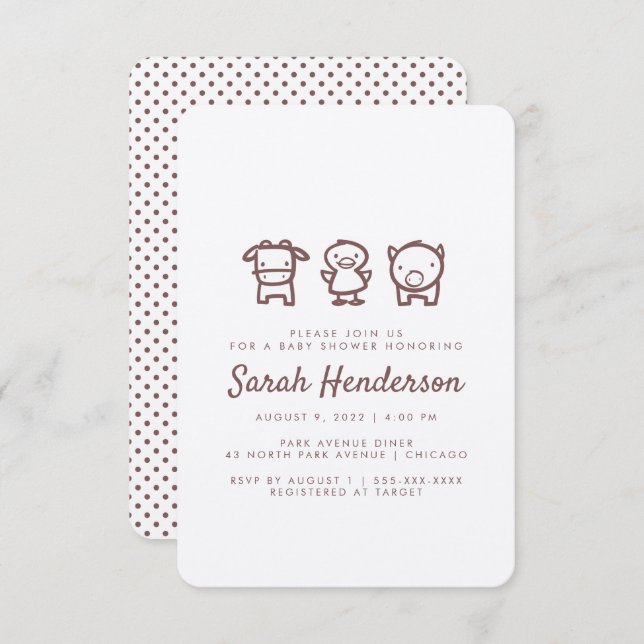 Farm Animal Doodles Kinderdusche Einladung (Vorne/Hinten)