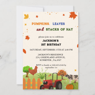 Farm Animal fall Pumpkin Boy Erste Geburtstagspart Einladung