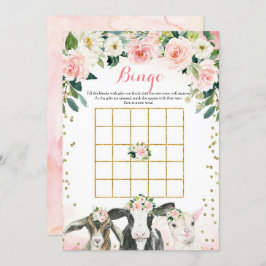 Farm Animal Floral Girl Bingo Game Card Einladung