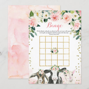 Farm Animal Floral Girl Bingo Game Card Einladung