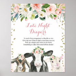 Farm Animal Floral Girl Spate Night Diaper Poster