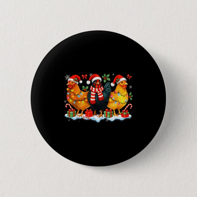 Farm Animal Funny Chicken Christmas Lights Cute Xm Button (Vorderseite)