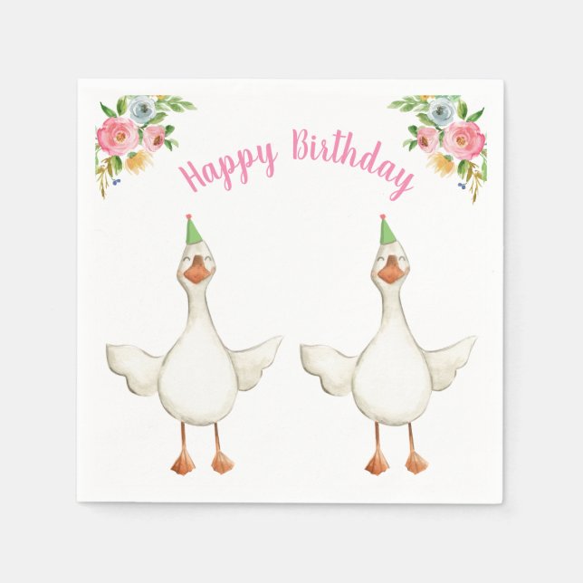 Farm Animal Goose Girl Birthday Barnyard Pink Serviette (Vorderseite)