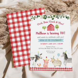 Farm Animal Greenery Barnyard 2. Geburtstag Einladung