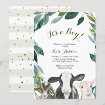 Farm Animal Greenery Boy Baby Dusche Einladung