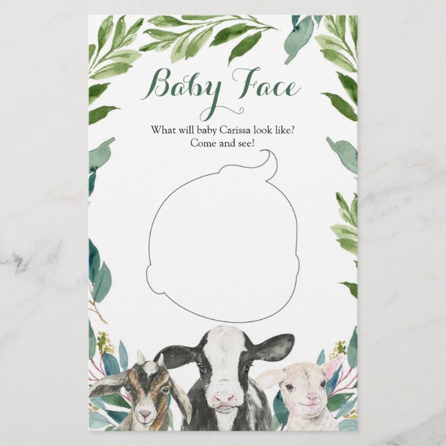 Farm Animal Greenery Boy Baby Shower Baby Face (Vorderseite)