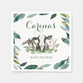 Farm Animal Greenery Boy Baby Shower Napkins Serviette