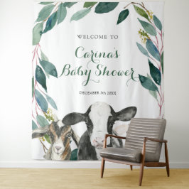 Farm Animal Greenery Boy Baby Shower Sign Tapestry Wandteppich