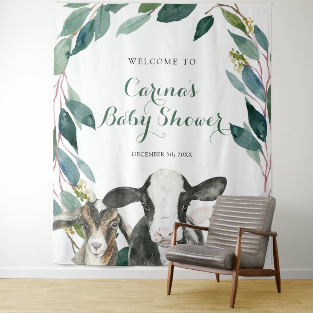 Farm Animal Greenery Boy Baby Shower Sign Tapestry Wandteppich (Beispiel)