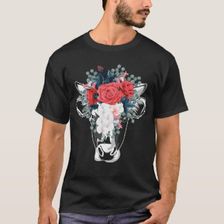 Farm Animal Nature Flower Gift Cow T-Shirt