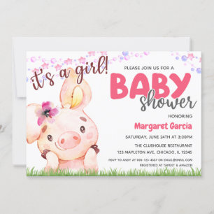 Farm Animal Piggy Baby Girl Pig Baby Dusche Einladung