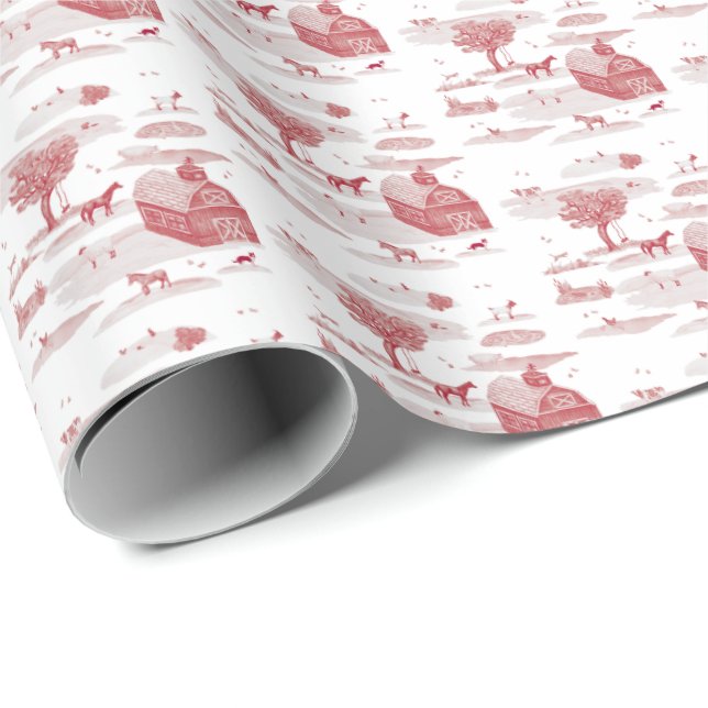 Farm Animal Toile (Red)  Geschenkpapier (Rolleneckpunkt)