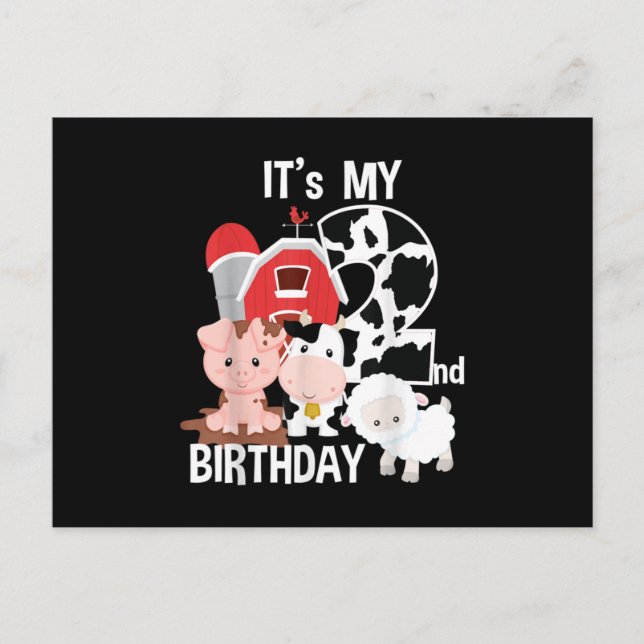 Farm Animals 2 Year Old It's My 2nd Birthday Party Ankündigungspostkarte (Vorderseite)