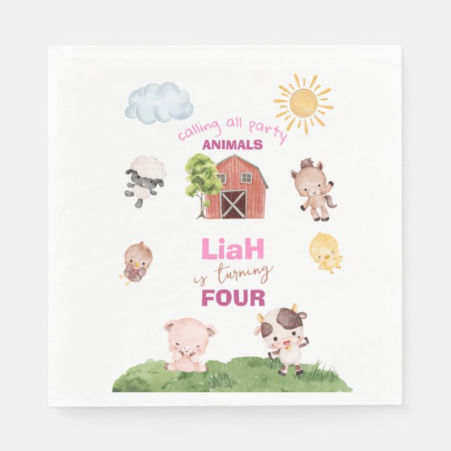 Farm animals Any Age Birthday Serviette (Vorderseite)