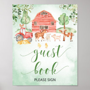 Farm animals baby shower guest book sign poster