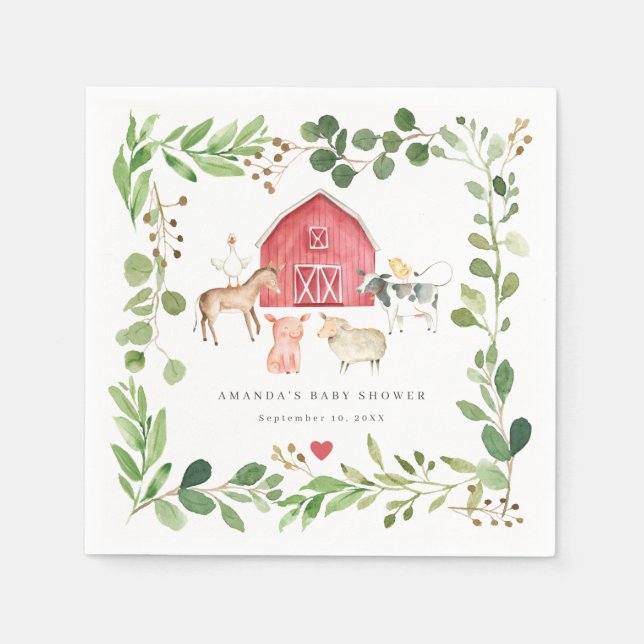 Farm Animals Baby Shower Party Paper Napkins Serviette (Vorderseite)