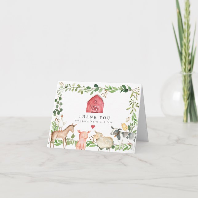 Farm Animals Baby Shower Thank You Card Dankeskarte (Vorderseite)
