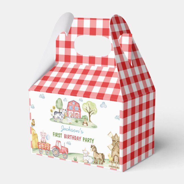 Farm Animals Barnyard Kids Birthday Favor Boxes Geschenkschachtel (Vorderseite)