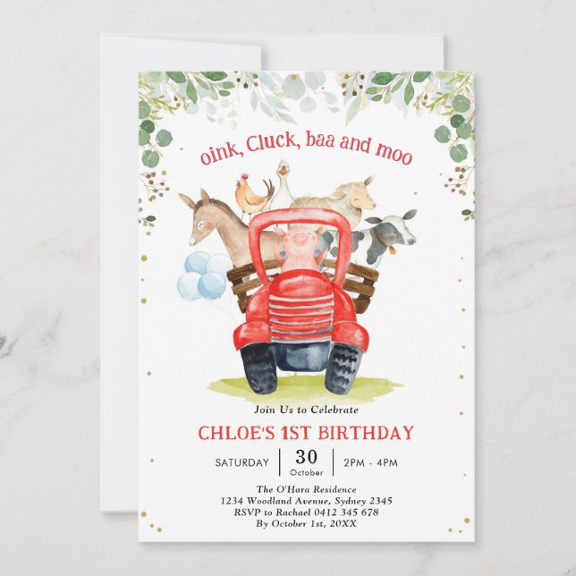 Farm Animals Birthday Invitation Einladung (Vorderseite)