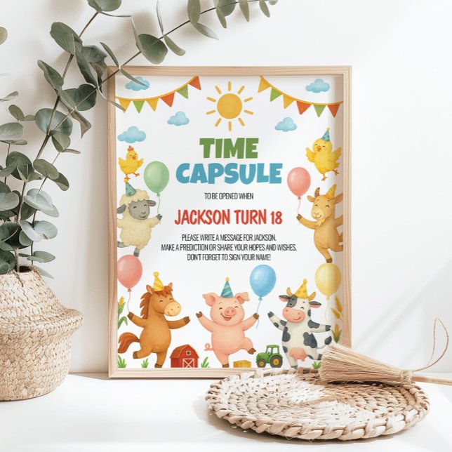 Farm Animals Birthday Party Time Capsule Sign Poster (Von Creator hochgeladen)
