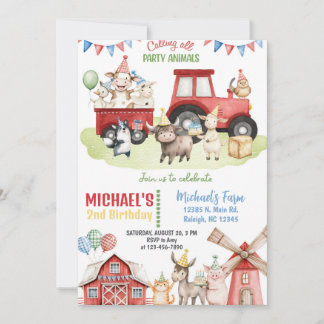 Farm animals boy ANY AGE birthday invitation. Einladung