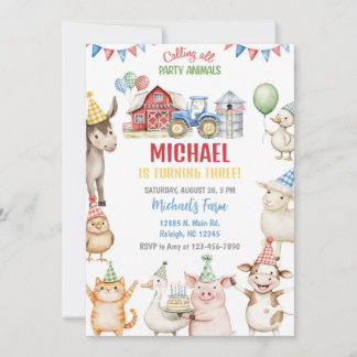 Farm animals boy ANY AGE birthday invitation. Einladung