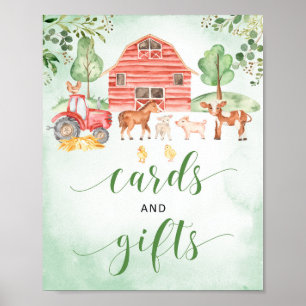 Farm animals cards and gifts sign for baby shower poster