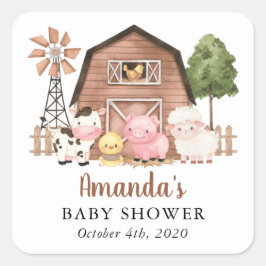 Farm Animals, Cute Animals, Barn, Baby Shower Quadratischer Aufkleber