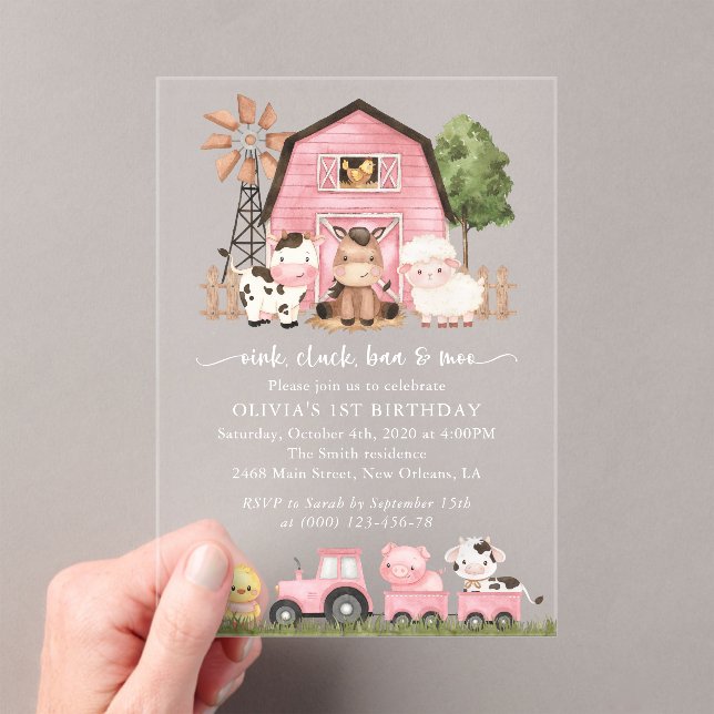 Farm Animals, Cute Animals, Barn, First Birthday Acryleinladungen (Insitu (Handheld))