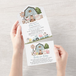 Farm Animals, Cute Animals, Blue Barn, Baby Shower All In One Einladung