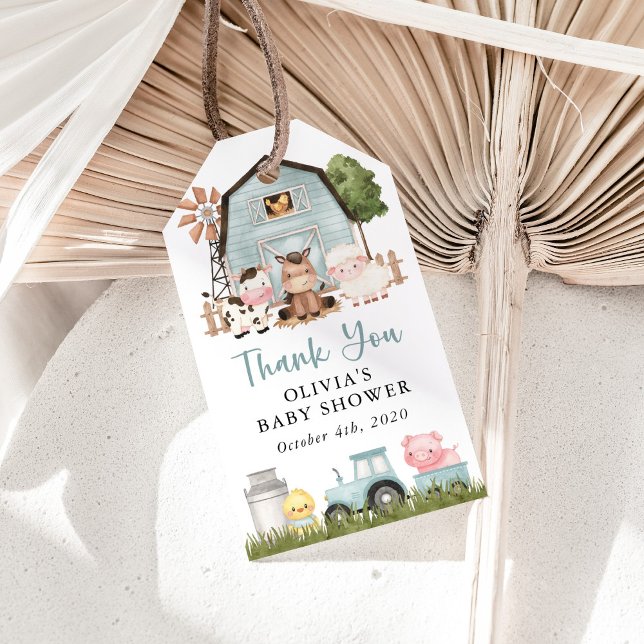 Farm Animals, Cute Animals, Blue Barn, Baby Shower Geschenkanhänger (Von Creator hochgeladen)