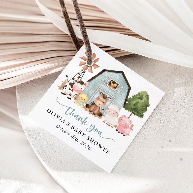 Farm Animals, Cute Animals, Blue Barn, Baby Shower Geschenkanhänger (Von Creator hochgeladen)