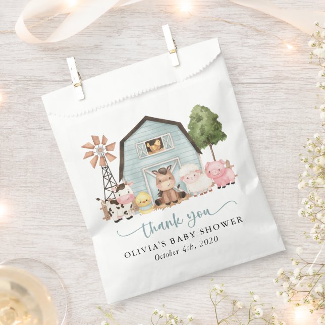 Farm Animals, Cute Animals, Blue Barn, Baby Shower Geschenktütchen (Ausgeschnitten)