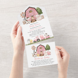 Farm Animals, Cute Animals, Pink Barn, Baby Shower All In One Einladung