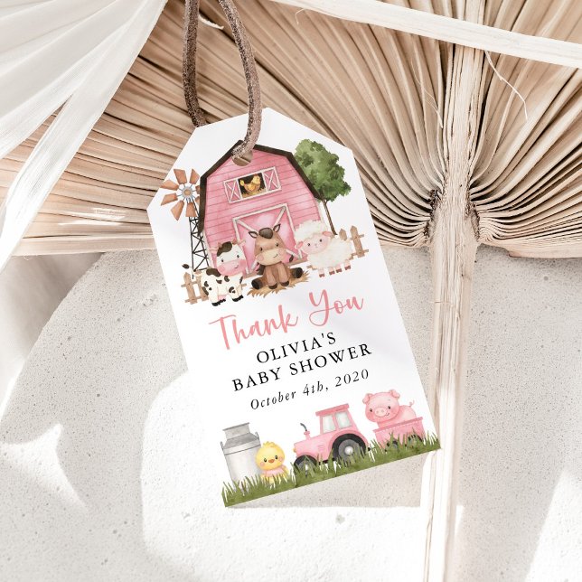 Farm Animals, Cute Animals, Pink Barn, Baby Shower Geschenkanhänger (Von Creator hochgeladen)
