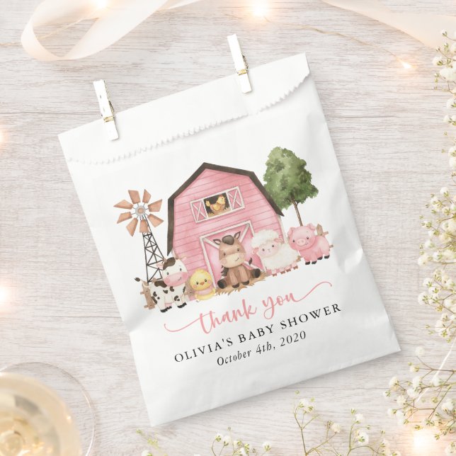 Farm Animals, Cute Animals, Pink Barn, Baby Shower Geschenktütchen (Ausgeschnitten)