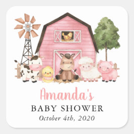 Farm Animals, Cute Animals, Pink Barn, Baby Shower Quadratischer Aufkleber