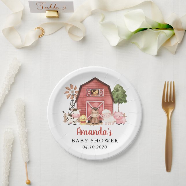 Farm Animals, Cute Animals, Red Barn, Baby Shower Pappteller (Hochzeit)