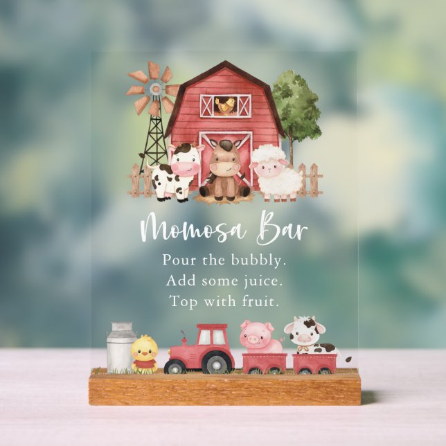 Farm Animals, Cute Animals, Red Barn, Momosa Bar Acrylschild (Neutral)