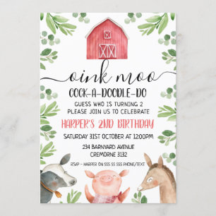 Farm Animals Foliage 2. Geburtstag Einladung