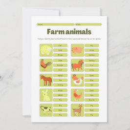 Farm Animals Identification Educational Worksheet Feiertagskarte