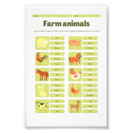 Farm Animals Identification Educational Worksheet Fotodruck