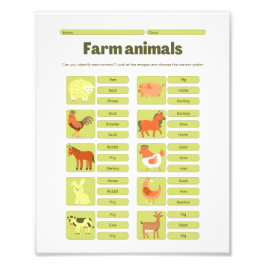 Farm Animals Identification Educational Worksheet Fotodruck