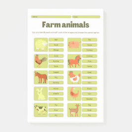 Farm Animals Identification Educational Worksheet Post-it Klebezettel