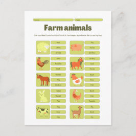 Farm Animals Identification Educational Worksheet Postkarte