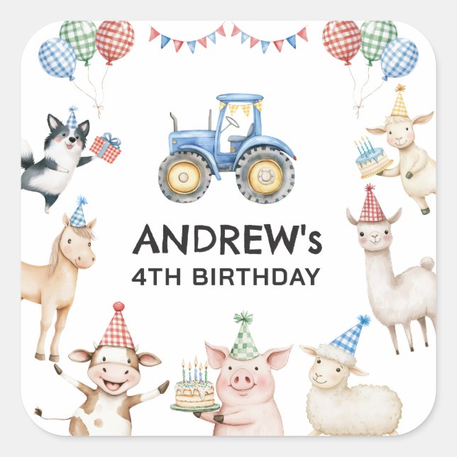 Farm Animals Kids Birthday Party Favor Stickers (Vorderseite)