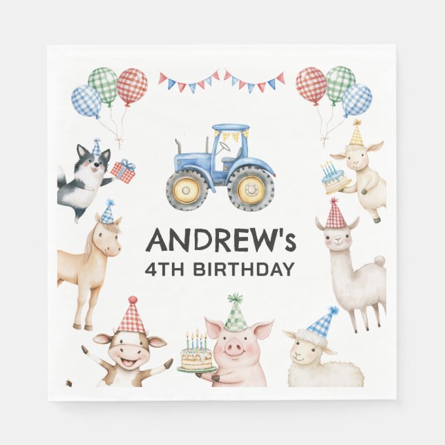 Farm Animals Kids Birthday Party Napkins Serviette (Vorderseite)