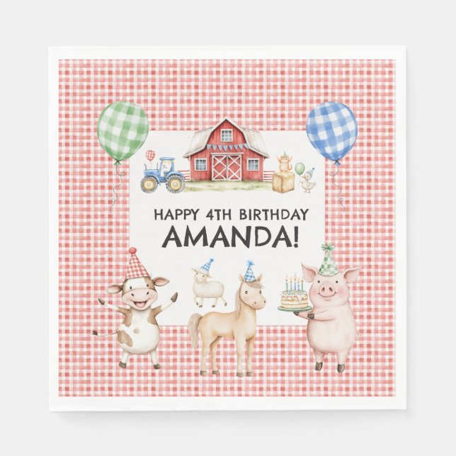 Farm Animals Kids Birthday Party Napkins Serviette (Vorderseite)